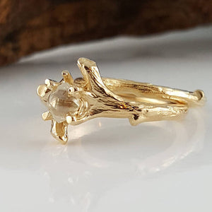 Raw Diamond Twig Engagement Ring, Wedding Set, 14k Gold  by Dawn Vertrees