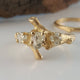 Raw Diamond Twig Engagement Ring, Premium Three Stone Wedding Set, 14k or 18k Gold, Hand Sculpted by Dawn Vertrees