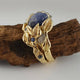 Blue Ceylon Sapphire Leaf and Twig Bridal Set in 18k Yellow Gold,  Wedding Set, 3 Stone Engagement Ring Hand sculpted by Dawn Vertrees