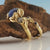 Blue Ceylon Sapphire Leaf and Twig Bridal Set in 18k Yellow Gold,Wedding Set, 3 Stone Engagement Ring Hand sculpted by Dawn Vertrees
