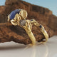 Blue Ceylon Sapphire Leaf and Twig Bridal Set in 18k Yellow Gold,  Wedding Set, 3 Stone Engagement Ring Hand sculpted by Dawn Vertrees