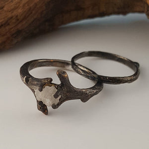 Raw Diamond Black Gold Engagement Set, 14k Yellow Gold Black Rhodium, Twig Wedding Set, Engagement Rings by Dawn Vertrees