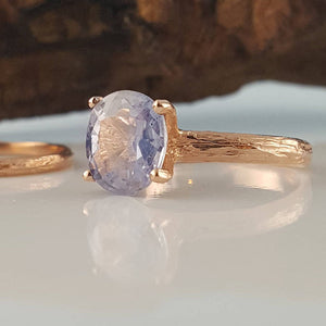 Blue Montana Sapphire Twig Engagement Bridal Set, 14k Rose Gold by Dawn Vertrees