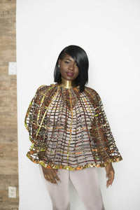 Bronzed and Brown Ankara laced cape _ extra large high low