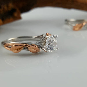 1ct Two Tone Gold Moissanite Engagement Ring set, Wedding Ring Set, Bridal Ring Set, Promise Ring Sculpted by Dawn Vertrees