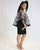 Ohemaa Ankara Print laced Cape highlow - black and white