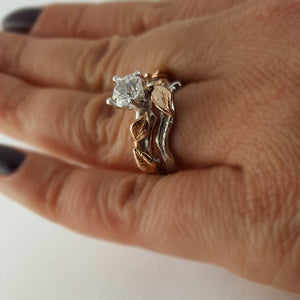1ct Two Tone Gold Moissanite Engagement Ring set, Wedding Ring Set, Bridal Ring Set, Promise Ring Sculpted by Dawn Vertrees