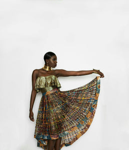 Bronzed and Gold highlow Ankara Laced Skirt