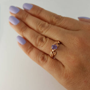 Purple Montana Sapphire Twig Engagement rings Bridal Set, Gold with Colorful Sapphires by Dawn Vertrees