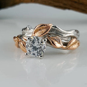 1ct Two Tone Gold Moissanite Engagement Ring set, Wedding Ring Set, Bridal Ring Set, Promise Ring Sculpted by Dawn Vertrees