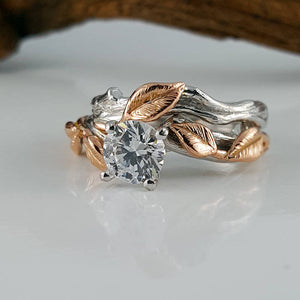 1ct Two Tone Gold Moissanite Engagement Ring set, Wedding Ring Set, Bridal Ring Set, Promise Ring Sculpted by Dawn Vertrees
