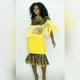 Ohemaa Ankara Print laced bib with  Yellow FRINGE Long and Laced Skirt