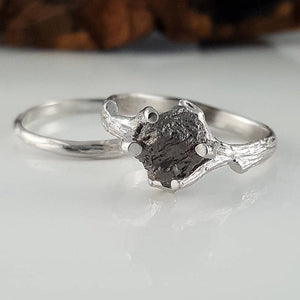 Raw Uncut Rough Twig Diamond Solitaire Engagement Ring in Gold, Wedding Ring, Bridal Set Hand Sculpted by Dawn Vertrees