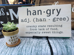 HANGRY funny wood sign for kitchen or dining room, great gift, kitchen decor, kitchen art, hangry definition