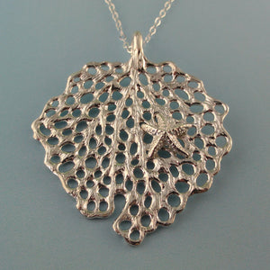 Silver Sea Fan Pendant, Ocean Jewelry, Starfish Pendant, Beach Charm, Beach Pendant, Starfish Pendant