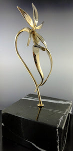 Ghost Orchid Bronze Sculpture with a Black Marble Base