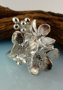 Beautiful Statement Sterling Silver Flower Ring- Forget-me-Not floral Ring, Floral Ring, Silver Flower Ring