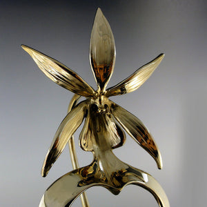 Ghost Orchid Bronze Sculpture with a Black Marble Base