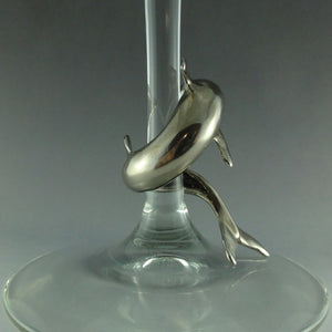Hand Sculpted Dolphin Wine Charm cast in White Bronze, Handmade Sea Life Wine Glass Charm, Ocean Wine Charm, Beach Wine Charm
