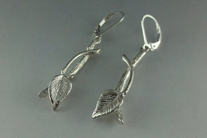 Leaf and Twig Earrings, Sterling Silver Leaf and Twig Dangling Earrings, Tree Branch Earrings, Leaf Earrings, Twig Earrings