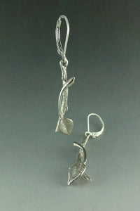 Leaf and Twig Earrings, Sterling Silver Leaf and Twig Dangling Earrings, Tree Branch Earrings, Leaf Earrings, Twig Earrings