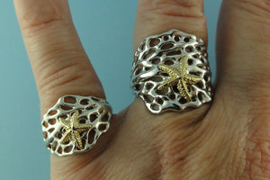 Sea Fan Coral Ring with a cute 14k Gold Starfish, Sea Fan Coral Ring, Starfish Ring, Mixed Media Ocean Inspired Ring, Ocean Inspired Jewelry
