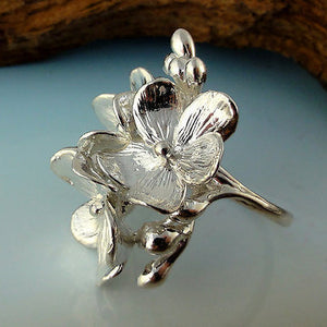 Beautiful Statement Sterling Silver Flower Ring- Forget-me-Not floral Ring, Floral Ring, Silver Flower Ring