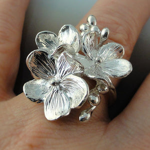 Beautiful Statement Sterling Silver Flower Ring- Forget-me-Not floral Ring, Floral Ring, Silver Flower Ring