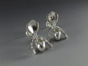 Lady Slipper Orchid Post Earrings, Silver Orchid Earrings, Paphiopedilum, Lady Slipper Earrings