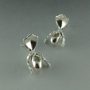 Lady Slipper Orchid Post Earrings, Silver Orchid Earrings, Paphiopedilum, Lady Slipper Earrings
