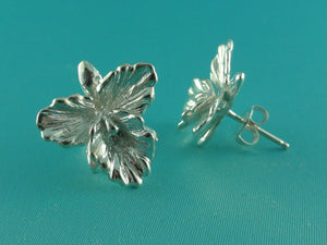 Sterling Silver Cattleya Orchid Post Earrings, Orchid Wedding Jewelry, Silver Orchid Jewelry