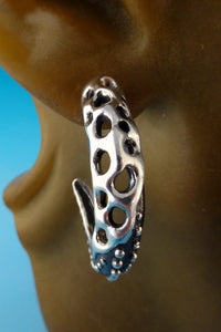 Starfish Tentacle Hoop Earrings with Sea Fan in Sterling Silver, Post Hoop Earrings, Custom Handmade Jewelry, Ocean Inspired Jewelry