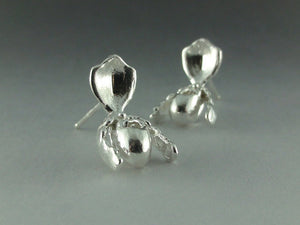 Lady Slipper Orchid Post Earrings, Silver Orchid Earrings, Paphiopedilum, Lady Slipper Earrings
