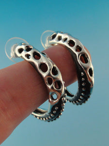 Starfish Tentacle Hoop Earrings with Sea Fan in Sterling Silver, Post Hoop Earrings, Custom Handmade Jewelry, Ocean Inspired Jewelry