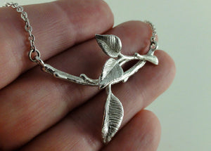 Leaf and Twigs Necklace, Sterling Silver Leaf and Twig Pendant, Tree Branch necklace, Leaf necklace, Twig Necklace
