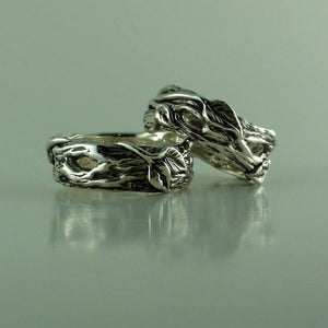 Sterling Silver Twig and Leaf Wedding Band Set, Tree Branch Wedding Set, Twig and Leaf Ring, Twig Wedding Band, Branch  Bands