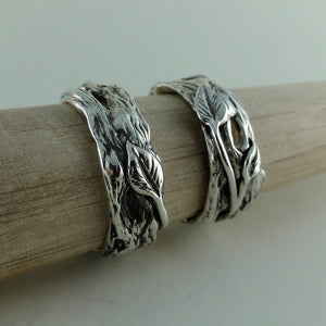 Sterling Silver Twig and Leaf Wedding Band Set, Tree Branch Wedding Set, Twig and Leaf Ring, Twig Wedding Band, Branch  Bands