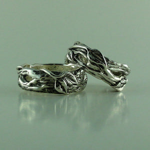 Sterling Silver Twig and Leaf Wedding Band Set, Tree Branch Wedding Set, Twig and Leaf Ring, Twig Wedding Band, Branch  Bands