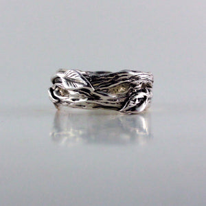 Sterling Silver Twig and Leaf Wedding Band, Tree Branch Ring, Leaf Ring, Twig Ring, Twig and Leaf Ring, Twig Wedding Band, Branch  Band