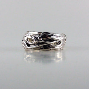 Sterling Silver Twig and Leaf Wedding Band, Tree Branch Ring, Leaf Ring, Twig Ring, Twig and Leaf Ring, Twig Wedding Band, Branch  Band