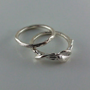 14k Gold or Sterling Silver, Leaf and Twig Wedding Set, Sterling Silver Leaf and Twig Rings, Tree Branch Ring, Leaf Ring, Twig Wedding Rings
