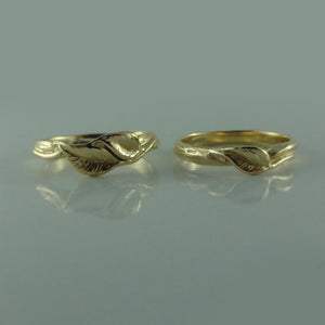 Leaf and Twigs Wedding Set, Twig Wedding Band with Leaves in White, Yellow, Rose Gold,14k, Leaf Ring, Twig Wedding Rings, engagement rings