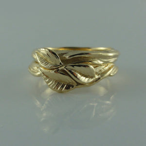 Leaf and Twigs Wedding Set, Twig Wedding Band with Leaves in White, Yellow, Rose Gold,14k, Leaf Ring, Twig Wedding Rings, engagement rings