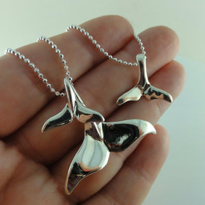 Mother & Child Whale Tail Pendant Set, Silver Beach Pendant, Baby Whale Tail Pendant, Whale Tail Jewelry, Whale Pendant, Beach Jewelry