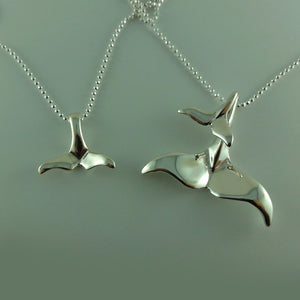 Mother & Child Whale Tail Pendant Set, Silver Beach Pendant, Baby Whale Tail Pendant, Whale Tail Jewelry, Whale Pendant, Beach Jewelry