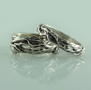Twig and Leaf Wedding Band Set, Tree Branch Rings, Twig Wedding Bands, Gold Twig Rings, Twig Wedding Bands, Branch  Rings