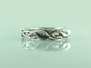 Twig and Leaf Wedding Band Set, Tree Branch Rings, Twig Wedding Bands, Gold Twig Rings, Twig Wedding Bands, Branch  Rings