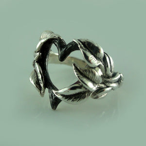 Hand Sculpted Open Heart Ring, Sterling Silver Leaf and Twig Heart Ring, Tree Branch Heart Ring, Leaf Heart Ring, Twig Heart Ring