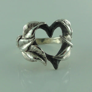 Hand Sculpted Open Heart Ring, Sterling Silver Leaf and Twig Heart Ring, Tree Branch Heart Ring, Leaf Heart Ring, Twig Heart Ring