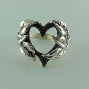Hand Sculpted Open Heart Ring, Sterling Silver Leaf and Twig Heart Ring, Tree Branch Heart Ring, Leaf Heart Ring, Twig Heart Ring